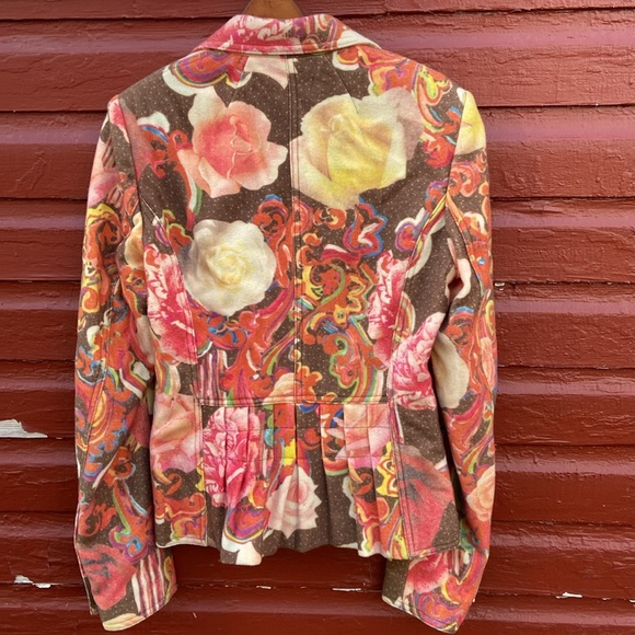 Oilily Vintage Y2K Floral Wool Blend Tie Front Blazer Jacket Women's Size M - Picture 10 of 11